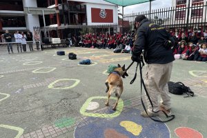 Binomio canino de la Gobernación Marítima de Valparaíso participa en actividad cívica en Colegio Aconcagua de Quilpué